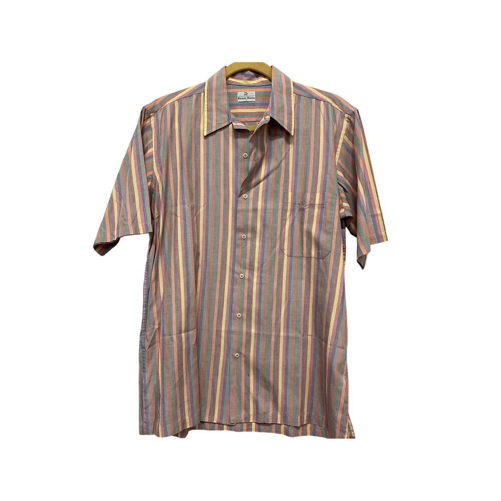 Vintage Men's Striped Cotton Button Up by Neiman Marcus- Made In USA